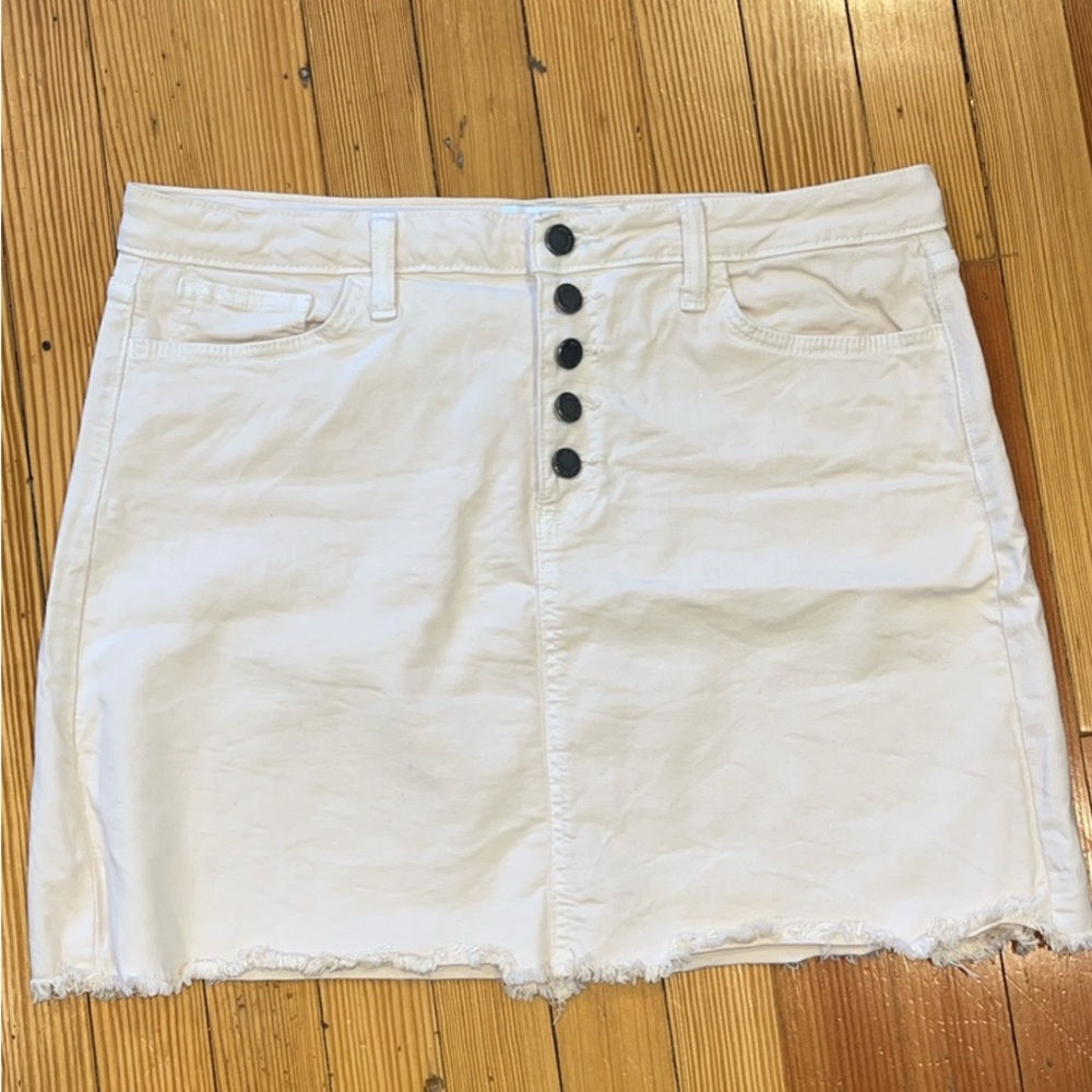 White Button-Front Denim Skirt